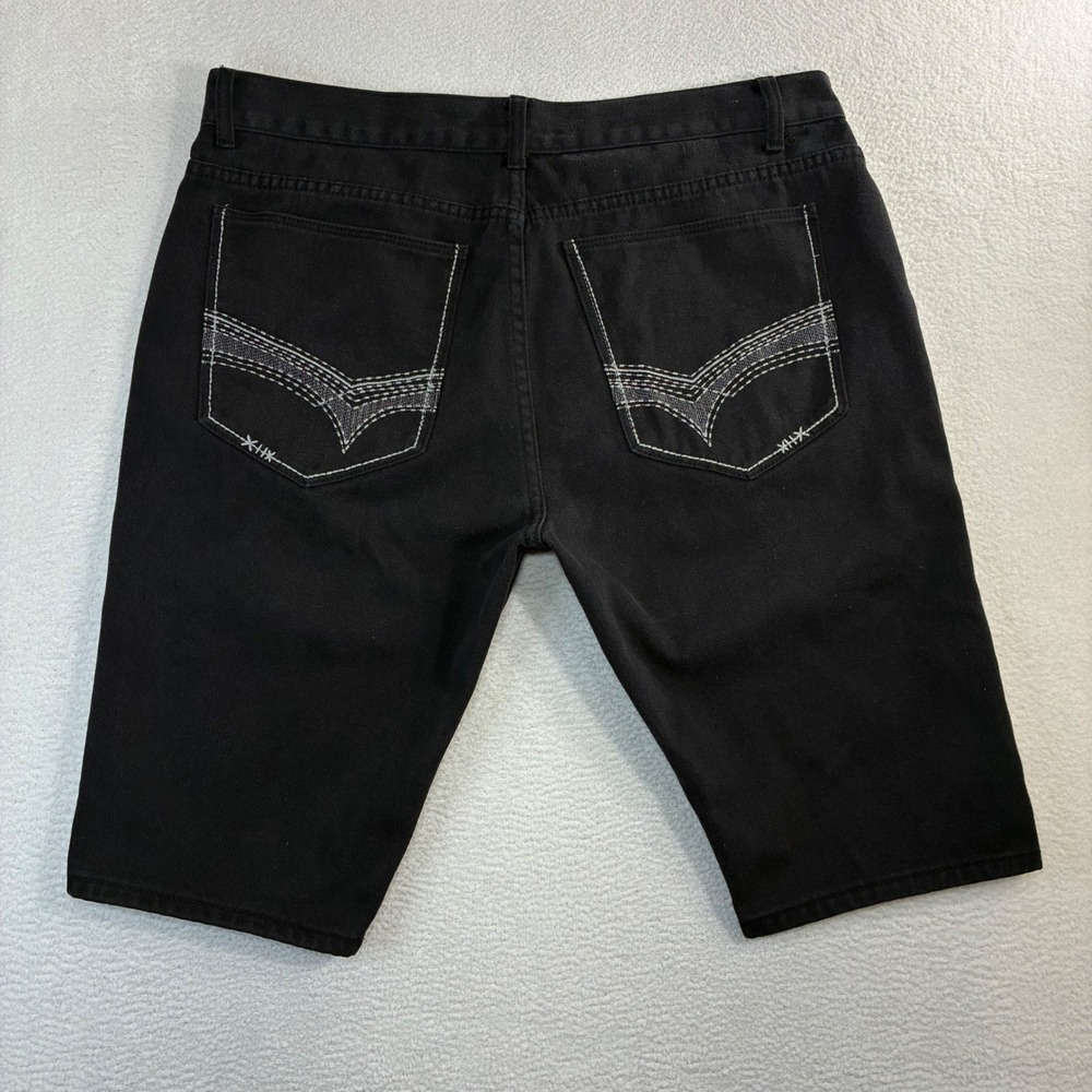 Y2K Jeanetix Baggy Jorts Men 40x13 Black Gray Embroidered Loose Jean Denim Short